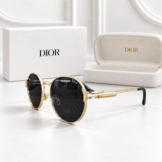 Dior Gold Round Aviator Sunglasses – Black