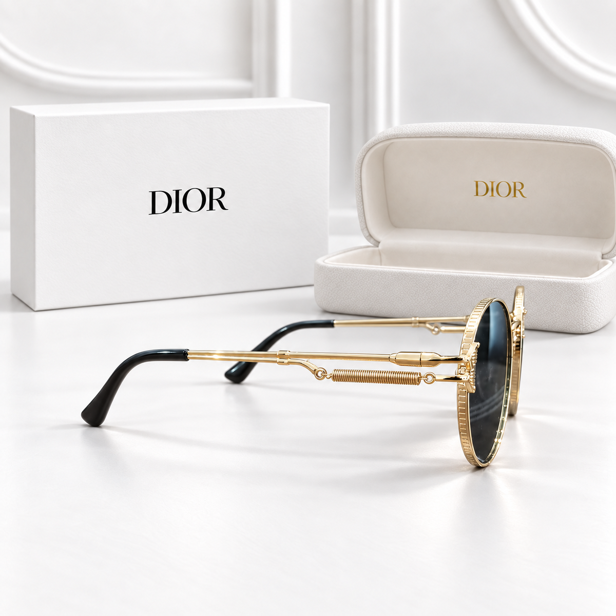 Dior Gold Round Aviator Sunglasses – Black