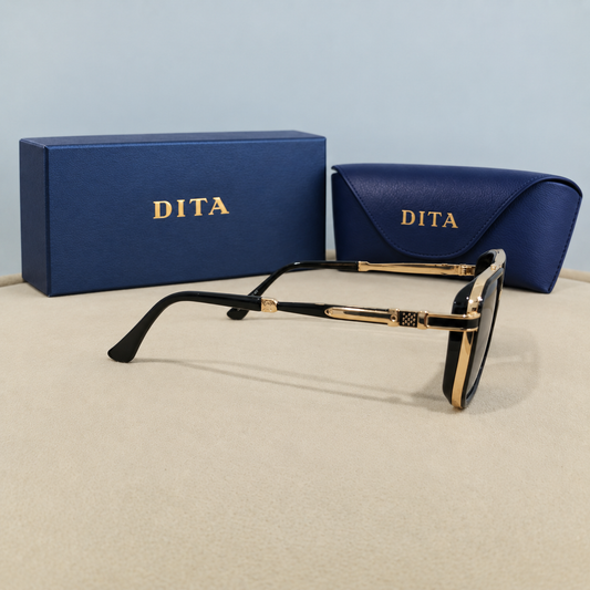 DITA Gold and Black Double-Bridge Square Sunglasses