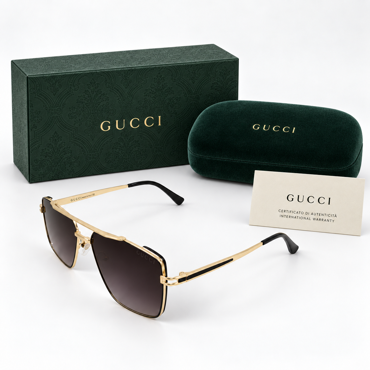 Gucci Navigator Square Sunglasses – Gold and Black