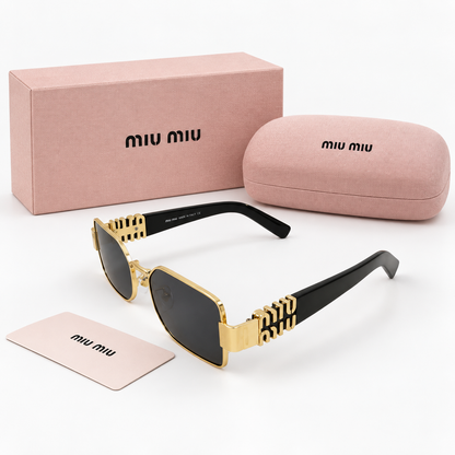 Miu Miu Logo-Hinge Rectangular Sunglasses – Black and Gold