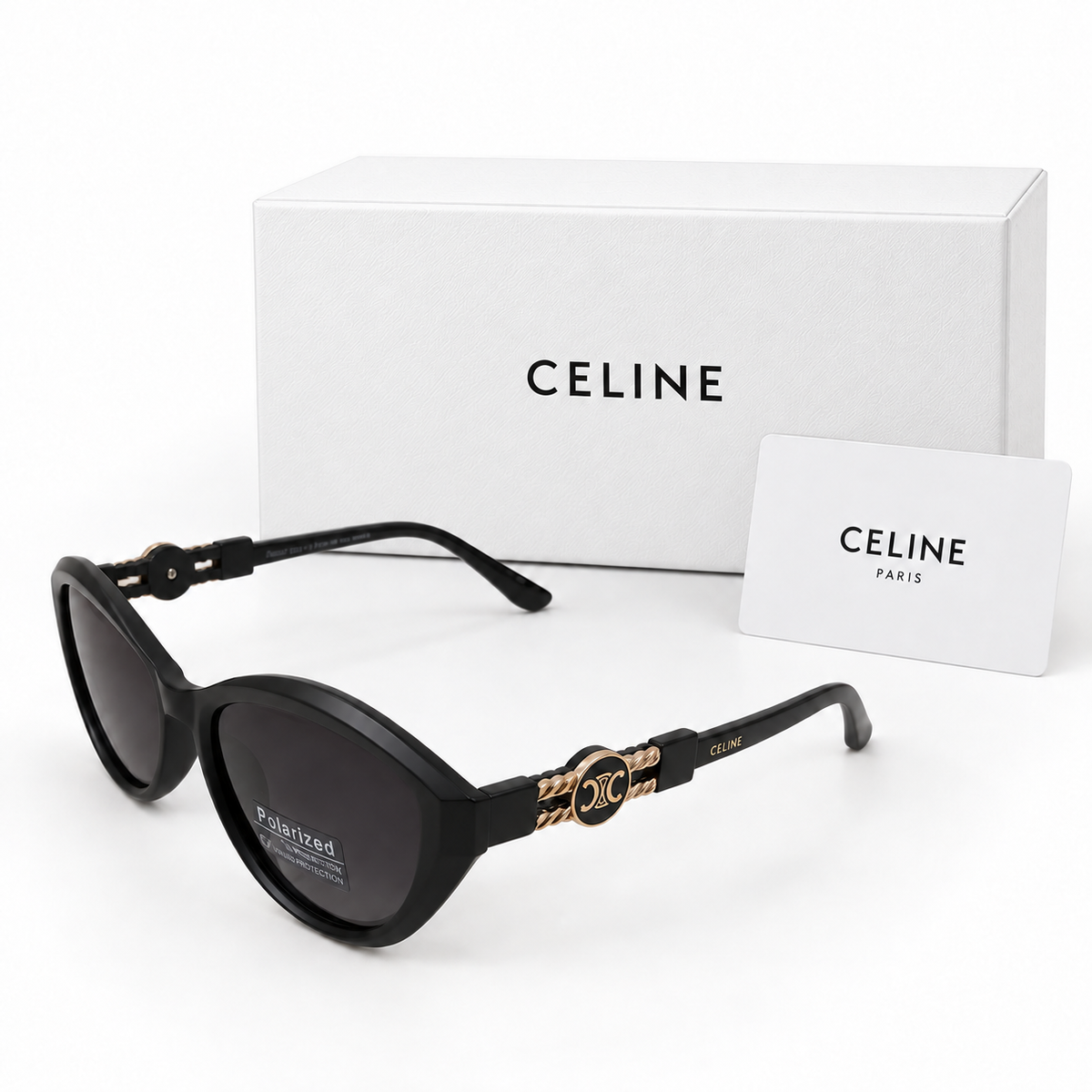 Celine Triomphe Cat-Eye Polarized Sunglasses – Black & Gold