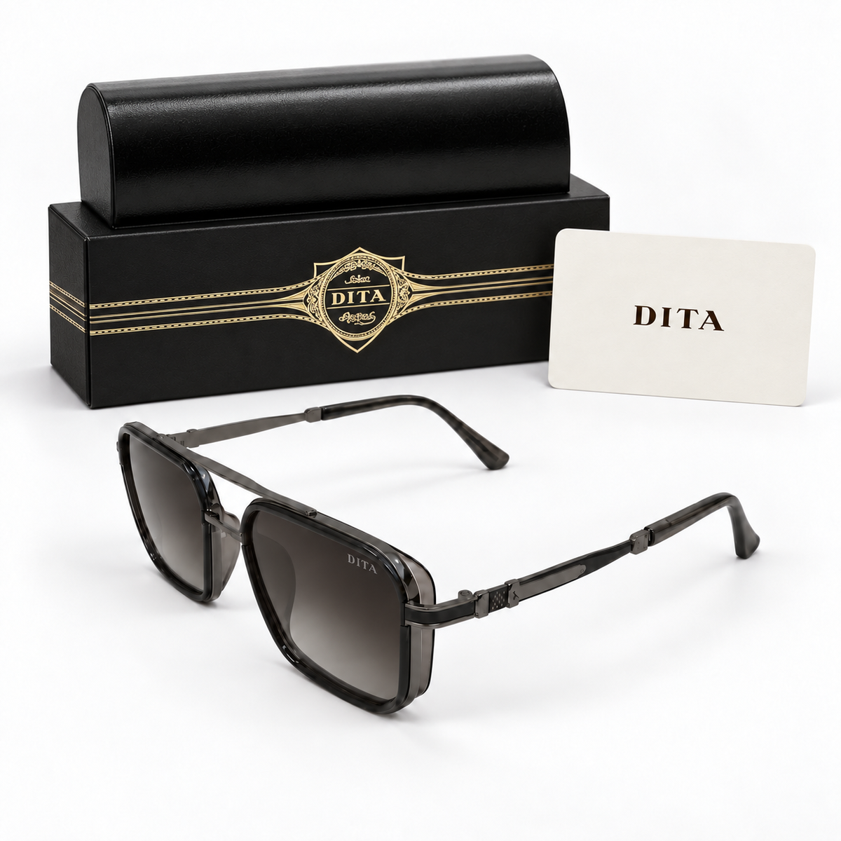 DITA Double-Bridge Square Sunglasses – Smoke Grey
