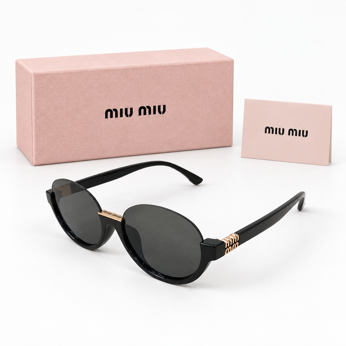 Miu Miu Oval Logo Sunglasses – Black & Gold