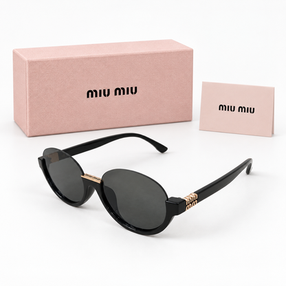Miu Miu Oval Logo Sunglasses – Black & Gold