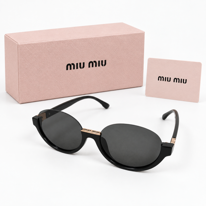 Miu Miu Oval Logo Sunglasses – Black & Gold