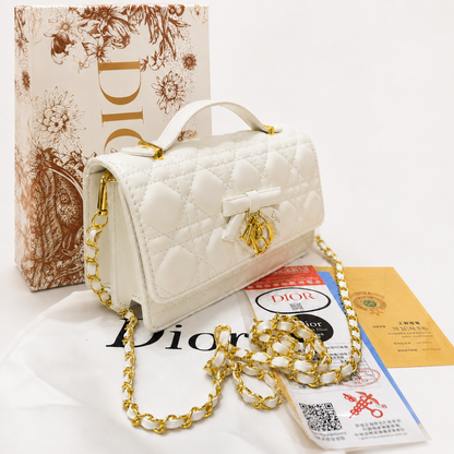 Dior Caro Glycine Cannage Quilted Chain Shoulder Bag