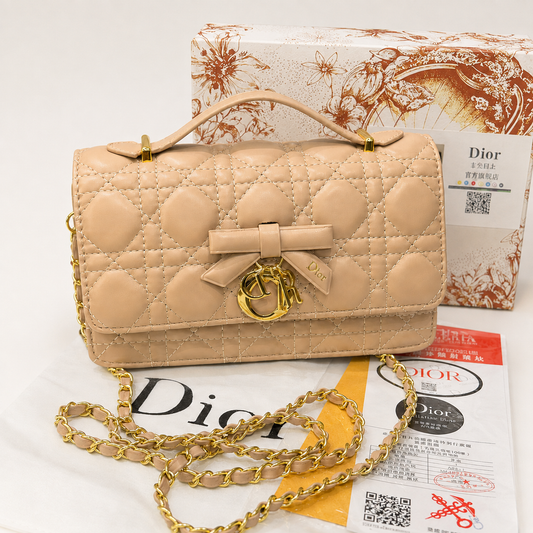 Dior Caro Glycine Cannage Quilted Chain Shoulder Bag