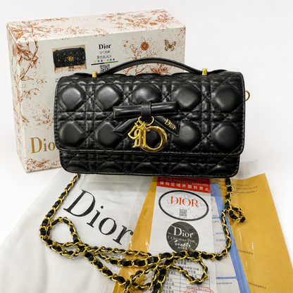 Dior Caro Glycine Cannage Quilted Chain Shoulder Bag