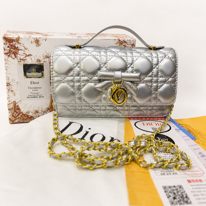Dior Caro Glycine Cannage Quilted Chain Shoulder Bag