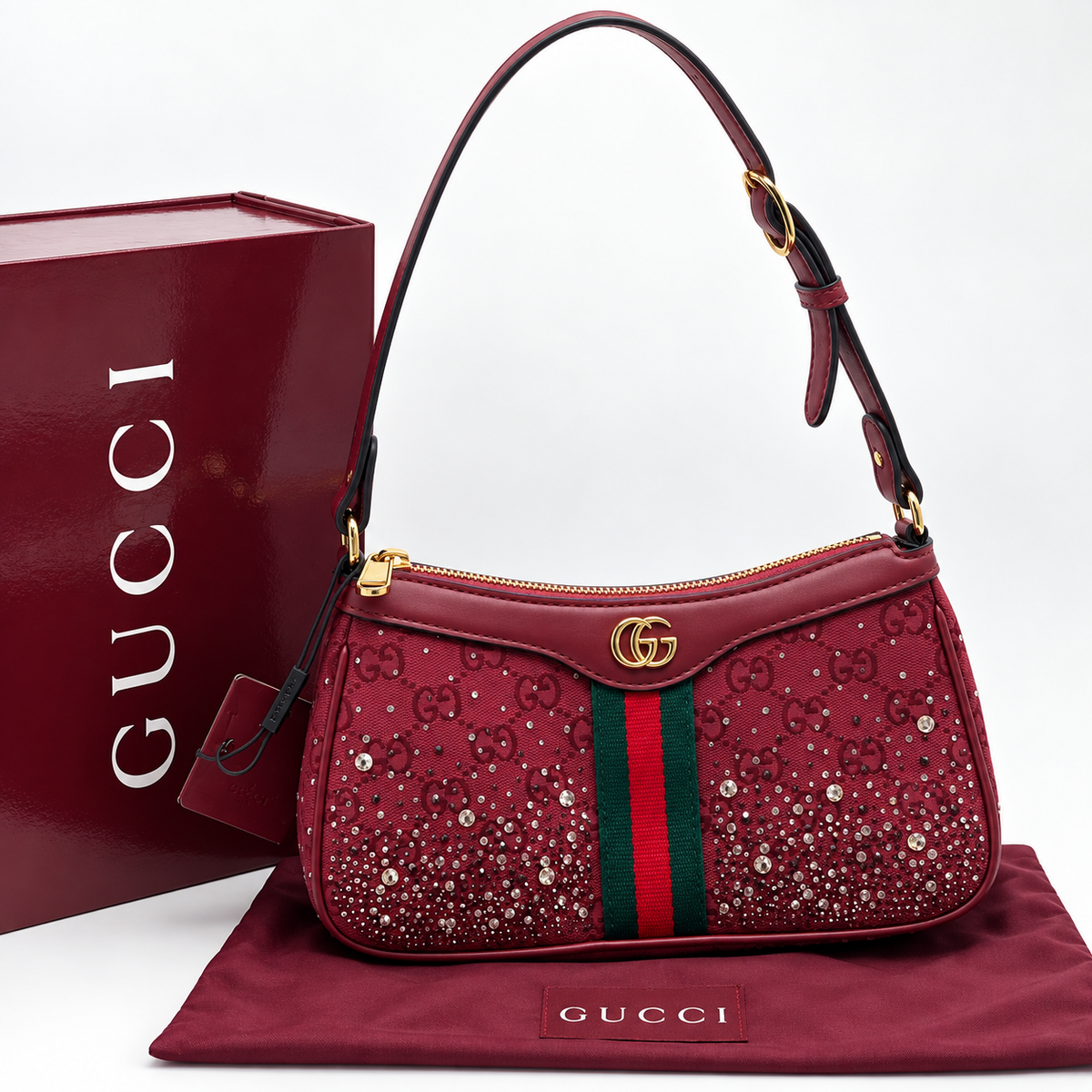 Gucci GG Crystal Web Stripe Shoulder Bag
