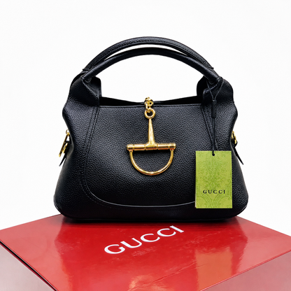 Gucci Stirrup Textured Leather Top Handle Bag