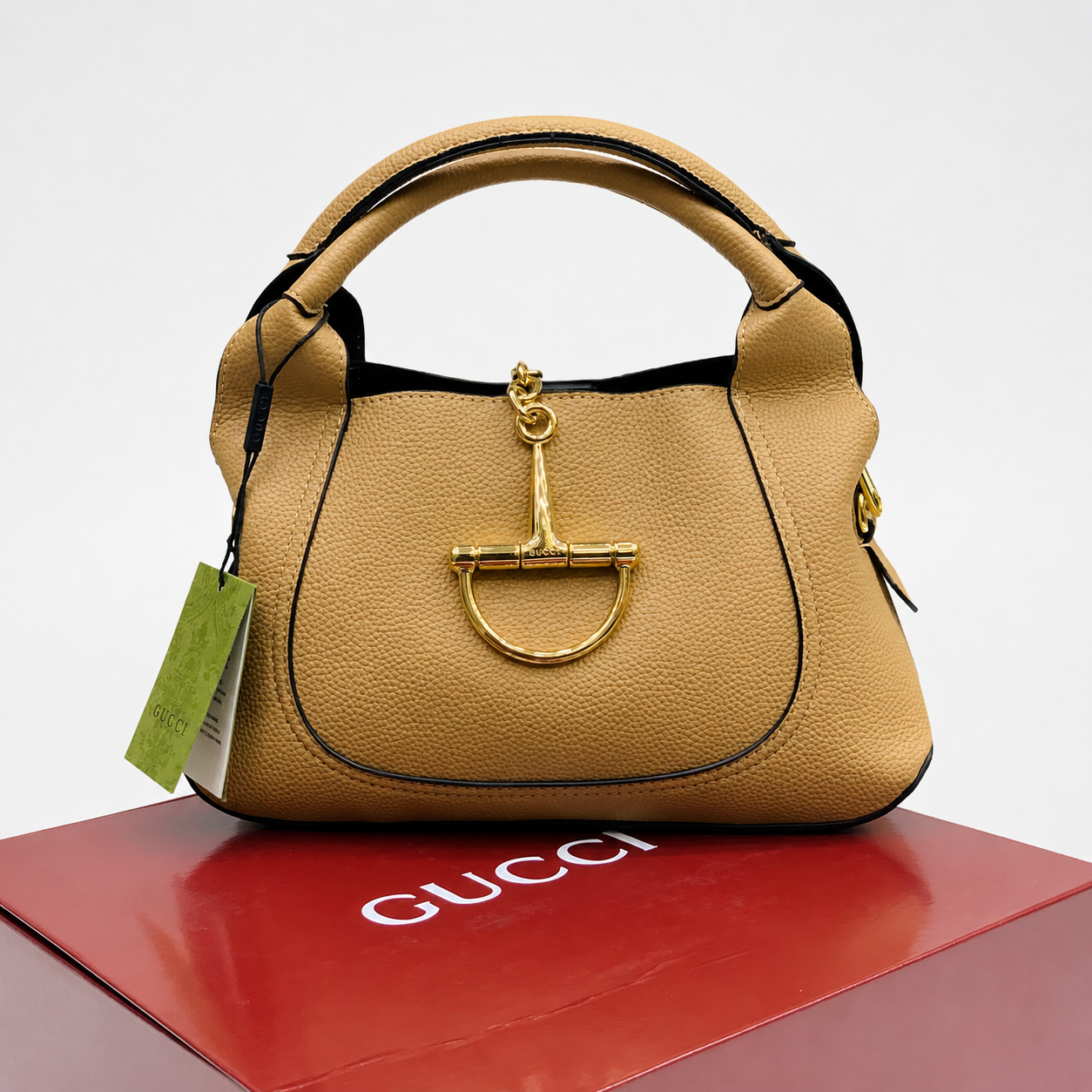Gucci Stirrup Textured Leather Top Handle Bag