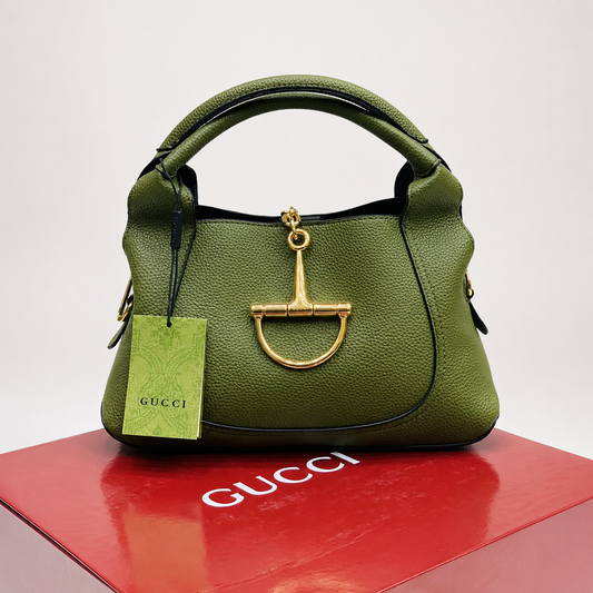 Gucci Stirrup Textured Leather Top Handle Bag