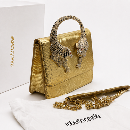 Roberto Cavalli Roar Crystal Tiger Top Handle Bag