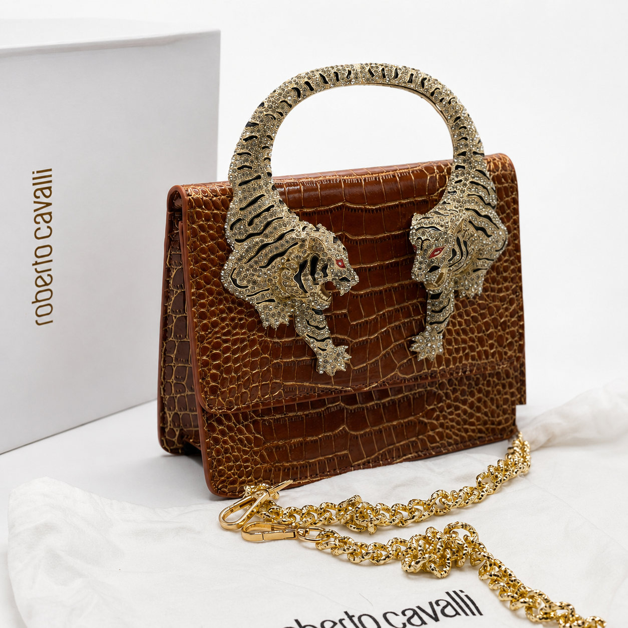 Roberto Cavalli Roar Crystal Tiger Top Handle Bag