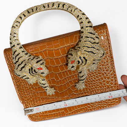 Roberto Cavalli Roar Crystal Tiger Top Handle Bag