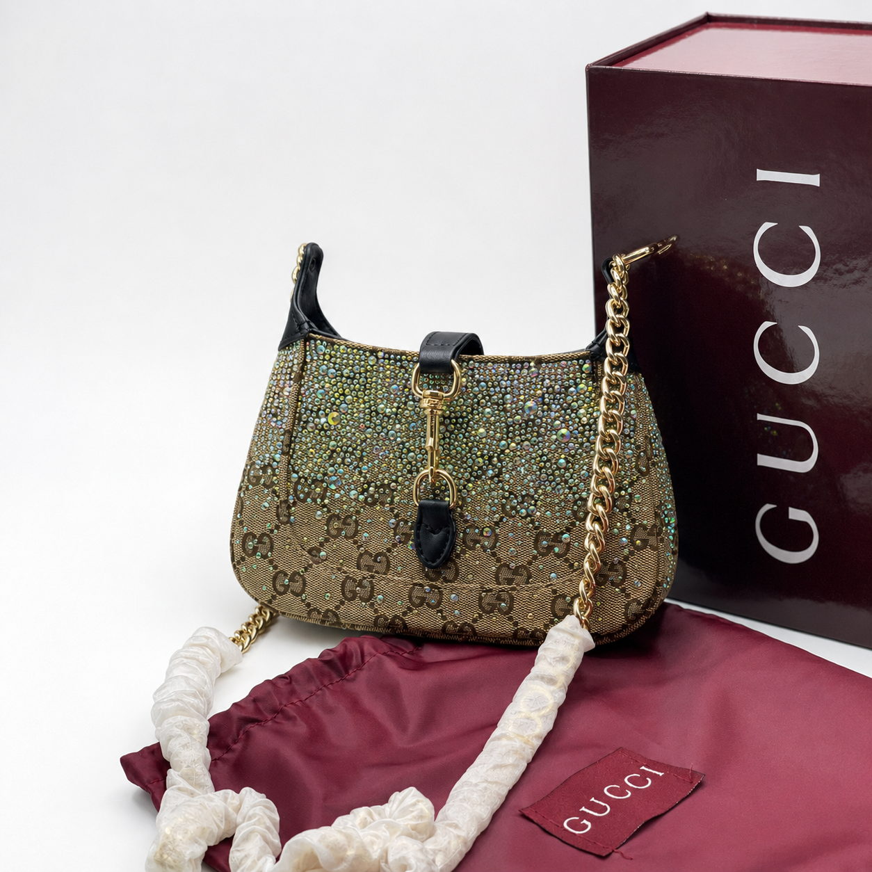 Gucci Jackie Crystal Monogram Chain Shoulder Bag