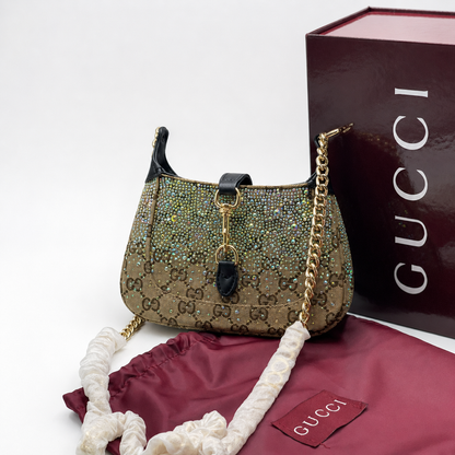 Gucci Jackie Crystal Monogram Chain Shoulder Bag