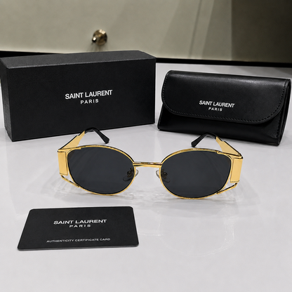 Saint Laurent Gold Oval Metal Sunglasses