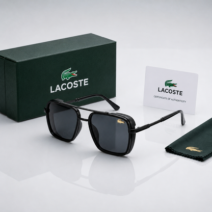 Lacoste Black Double-Bridge Square Navigator Sunglasses