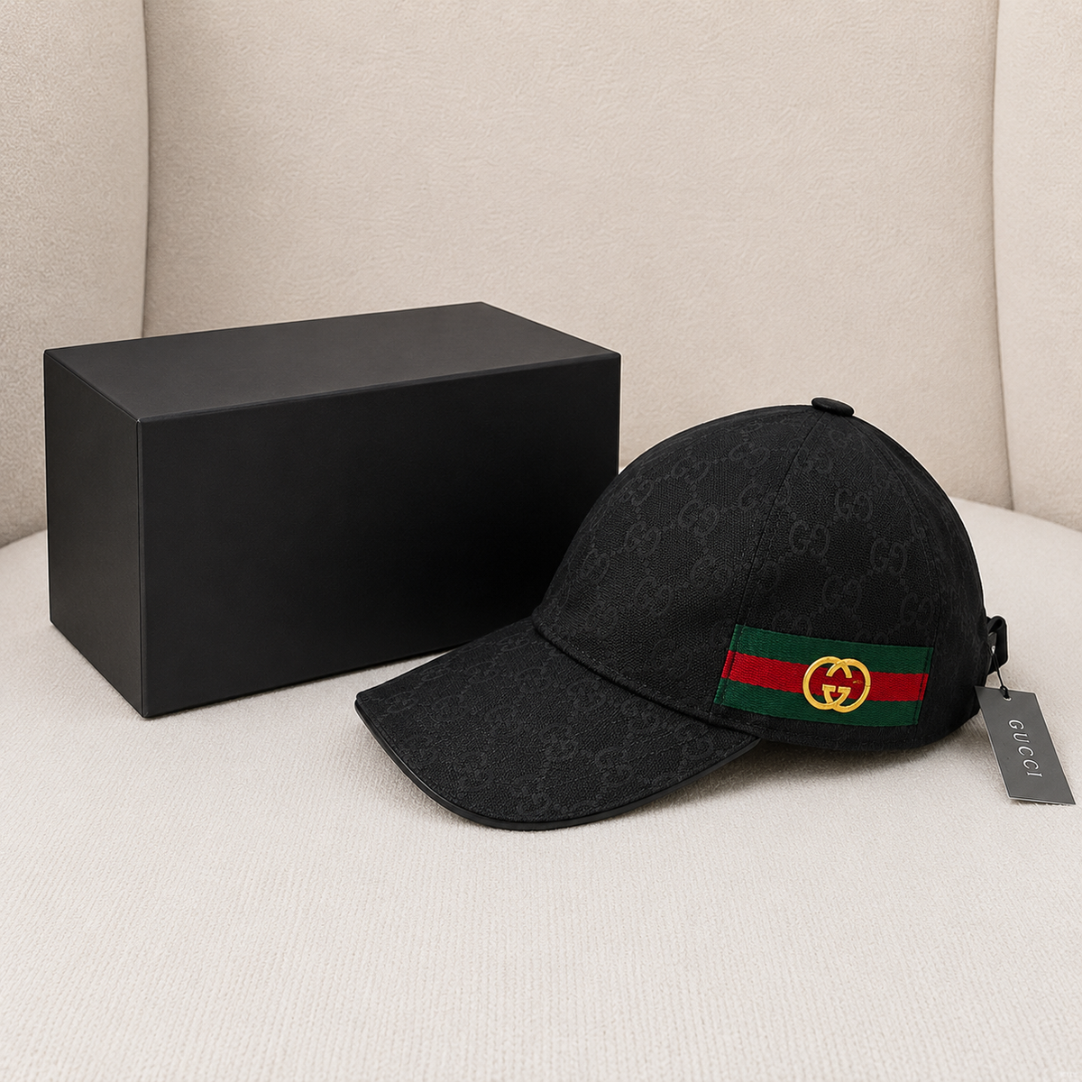 Gucci GG Supreme Monogram Baseball Cap-Black