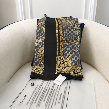 Gucci GG Equestrian Silk Blend Luxury Stole – Black Edition
