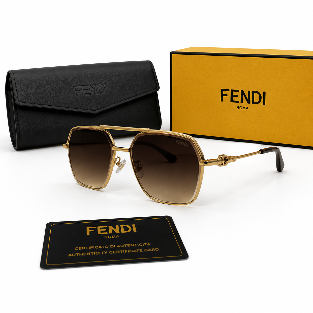 Fendi Gold Navigator Square Sunglasses