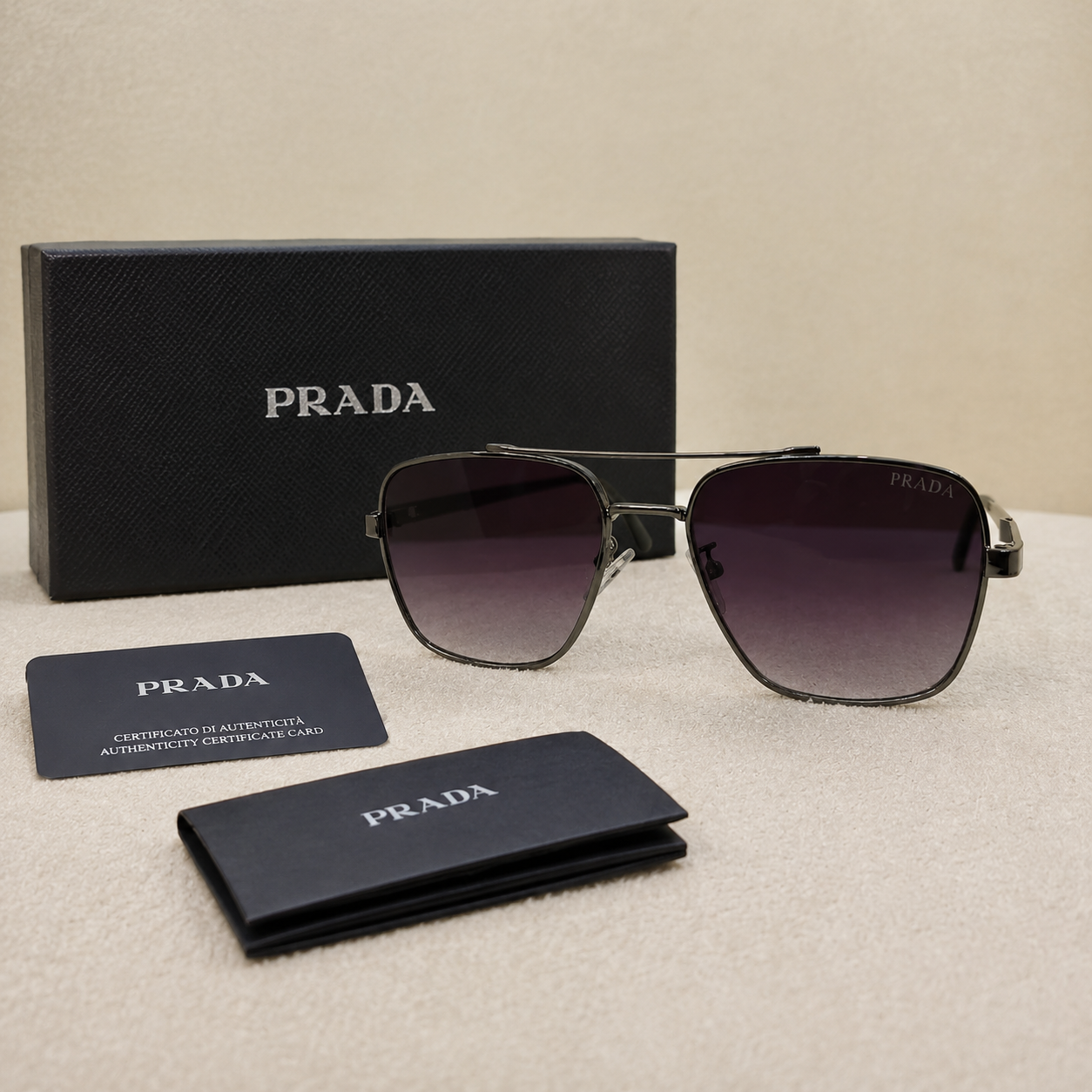 Prada Square Metal Aviator Sunglasses – Gold & Gunmetal Edition