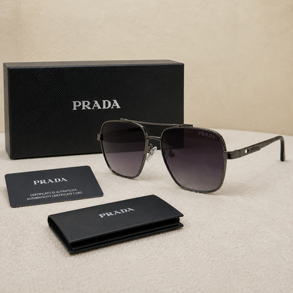 Prada Square Metal Aviator Sunglasses – Gold & Gunmetal Edition