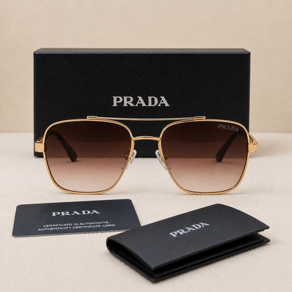 Prada Square Metal Aviator Sunglasses – Gold & Gunmetal Edition