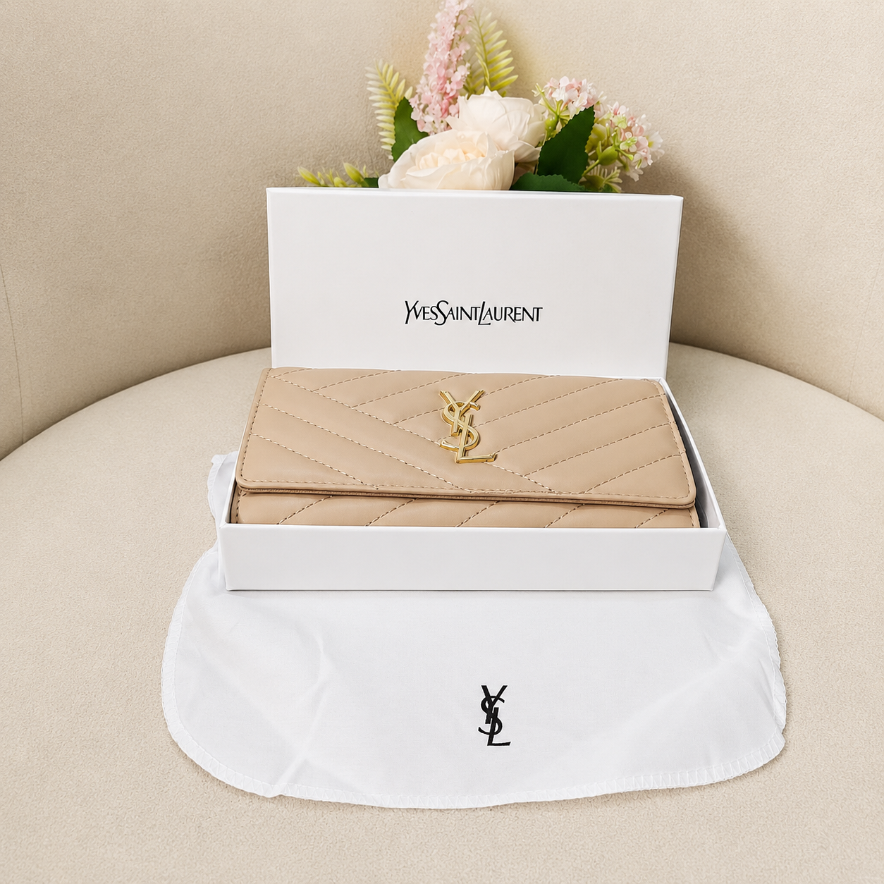 Yves Saint Laurent Monogram Chevron Envelope Long Wallet