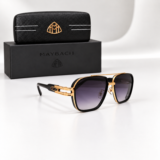 Maybach Black and Gold Square Double-Bridge Sunglasses