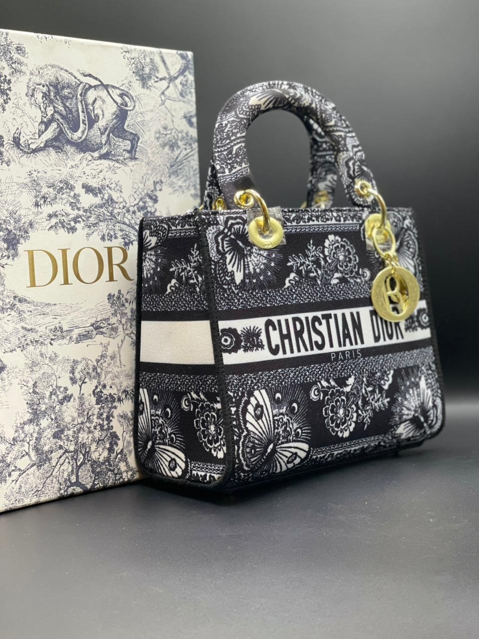Christian Dior Lady D-Lite Mini Top-Handle Bag (Floral Print)