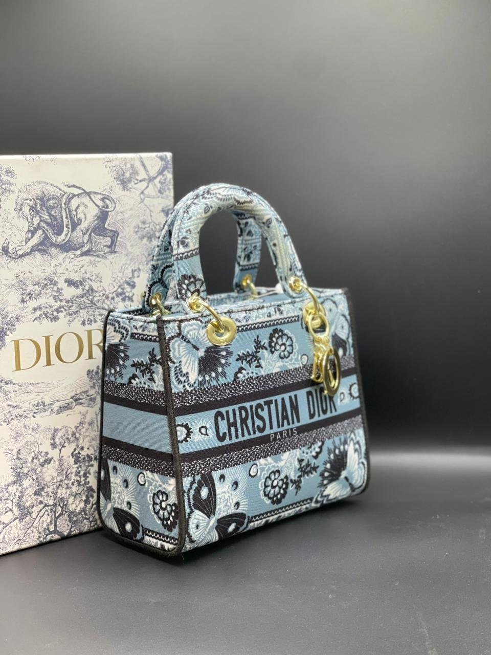 Christian Dior Lady D-Lite Mini Top-Handle Bag (Floral Print)