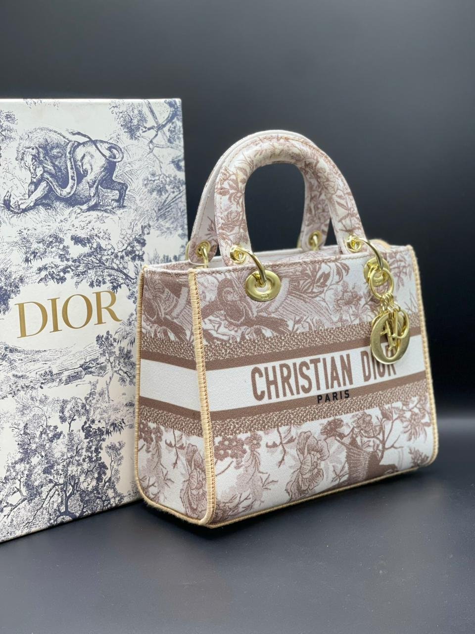 Christian Dior Lady D-Lite Mini Top-Handle Bag (Floral Print)