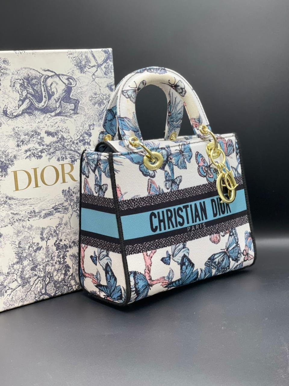 Christian Dior Lady D-Lite Mini Top-Handle Bag (Floral Print)