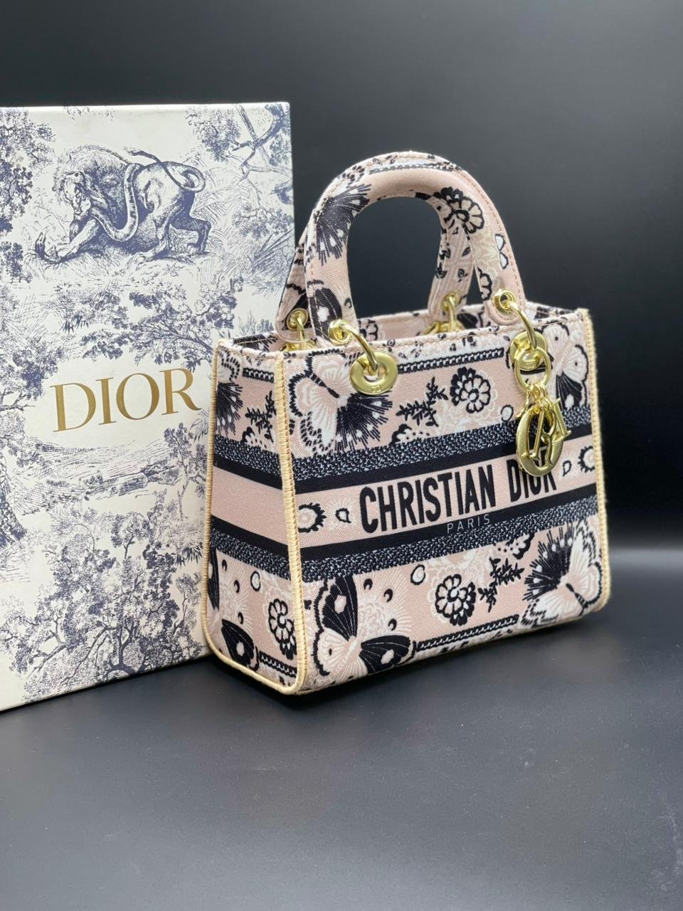 Christian Dior Lady D-Lite Mini Top-Handle Bag (Floral Print)