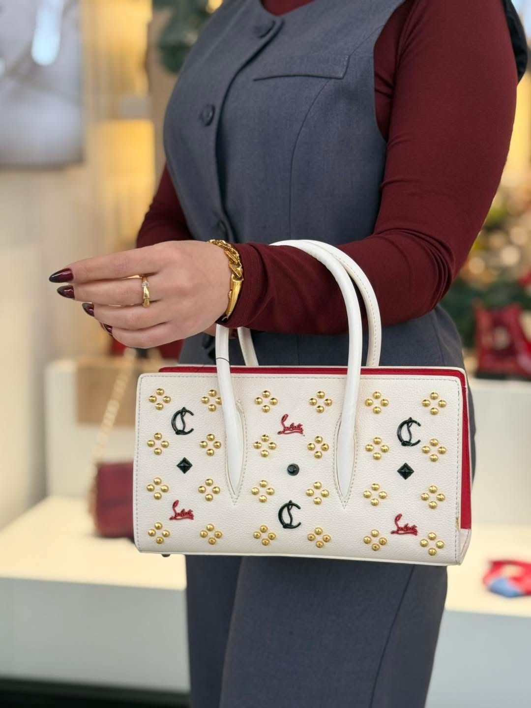 Christian Louboutin Studded Leather Top Handle Bag