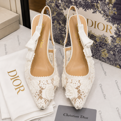 Christian Dior Floral Lace Slingback Heels