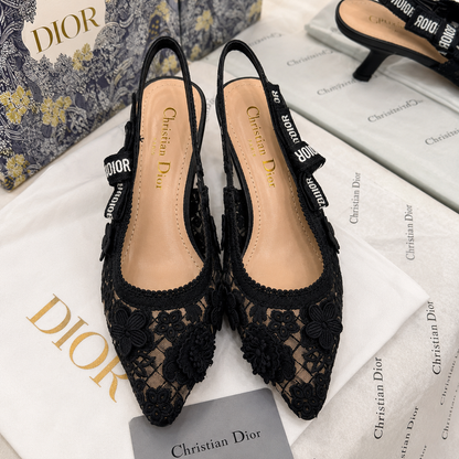 Christian Dior Floral Lace Slingback Heels