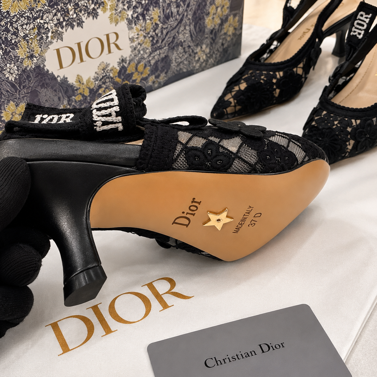 Christian Dior Floral Lace Slingback Heels