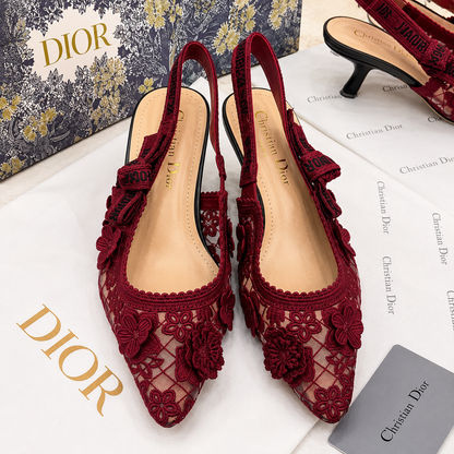 Christian Dior Floral Lace Slingback Heels