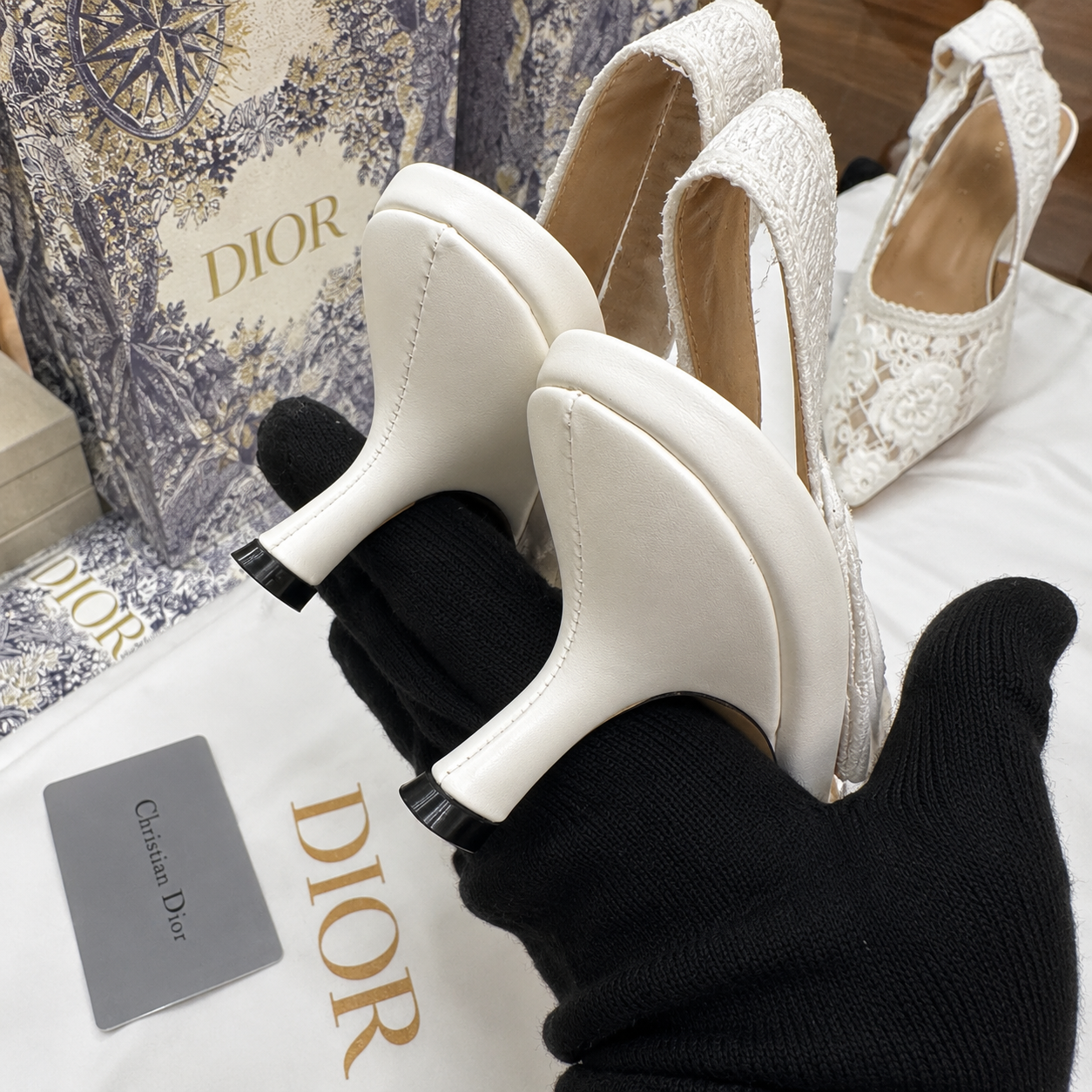 Christian Dior Floral Lace Slingback Heels