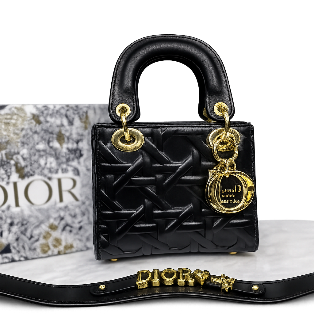 Christian Dior Lady Dior Mini Macrocannage Top Handle Bag