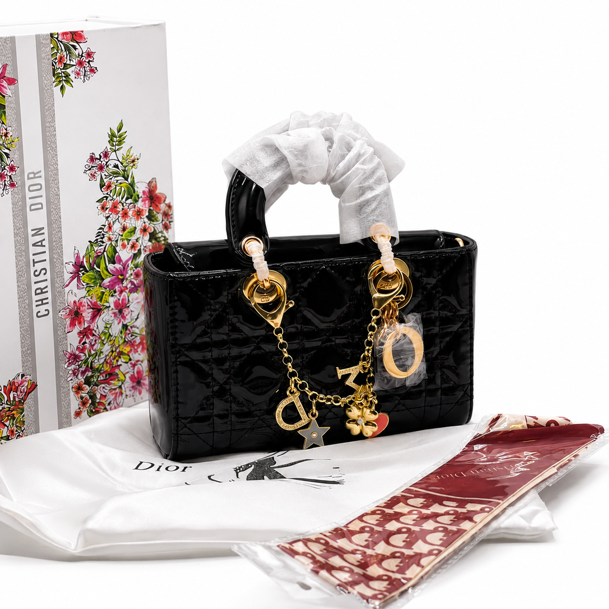 Christian Dior Lady Dior Patent Leather Mini Tote Bag