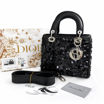 Christian Dior Lady Dior Sequin Mini Top Handle Bag