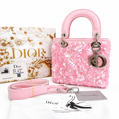 Christian Dior Lady Dior Sequin Mini Top Handle Bag