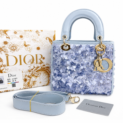 Christian Dior Lady Dior Sequin Mini Top Handle Bag