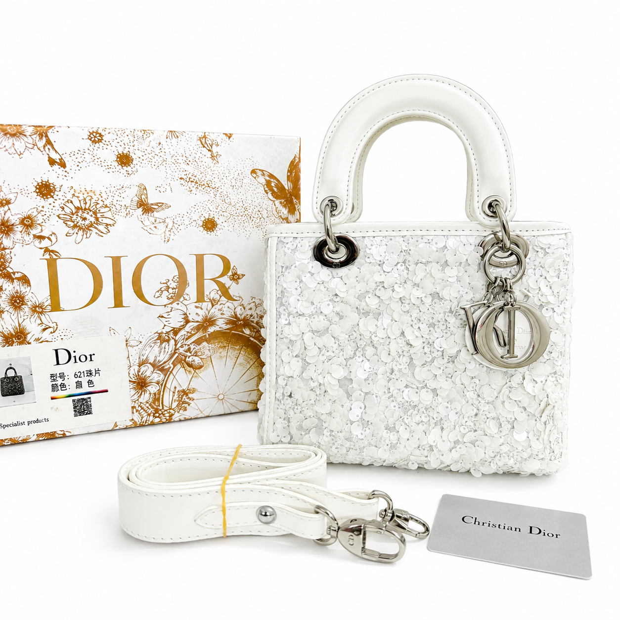 Christian Dior Lady Dior Sequin Mini Top Handle Bag